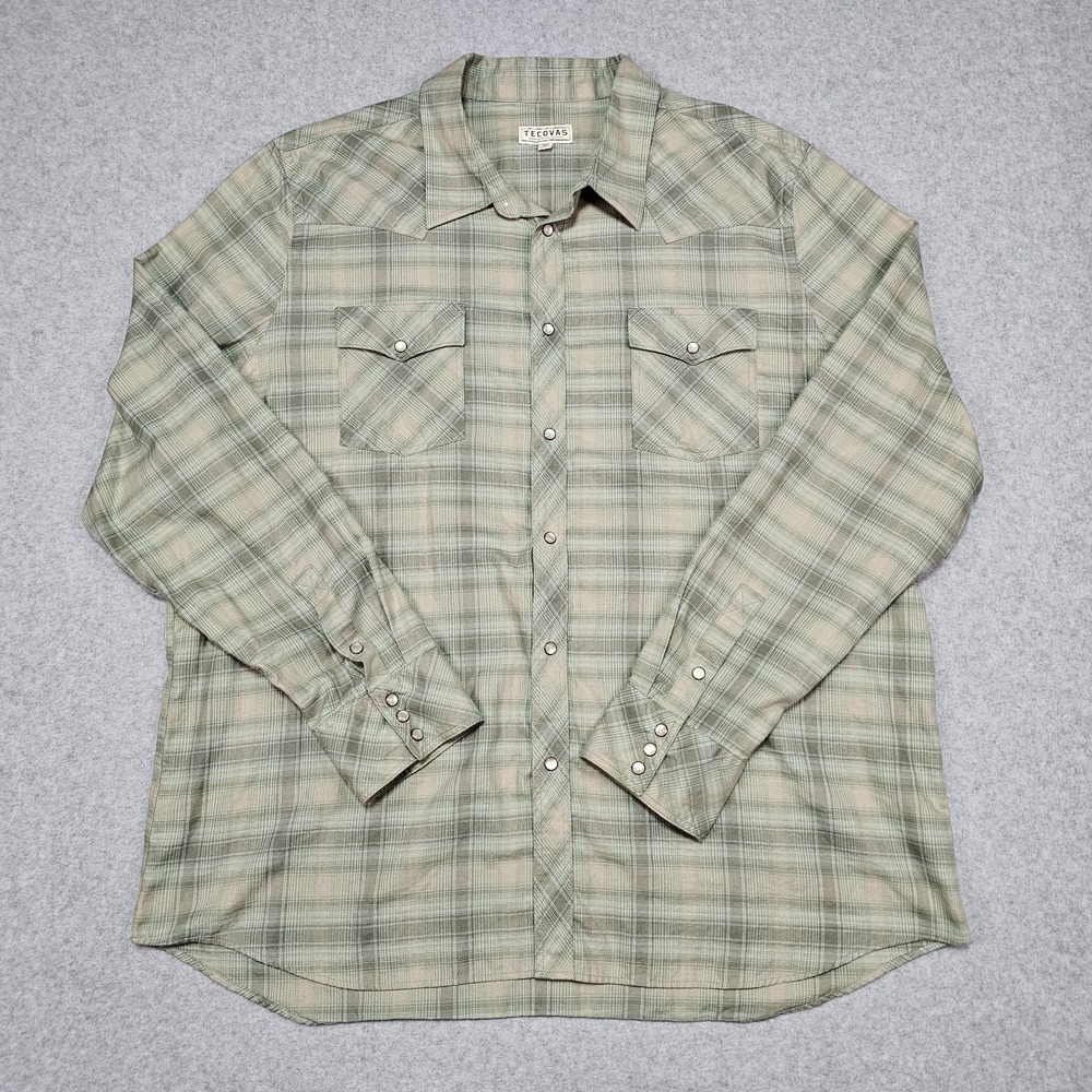 Tecovas Shirt Mens XXL Green Plaid Western Pearl Snap Long Sleeve Flannel Rodeo